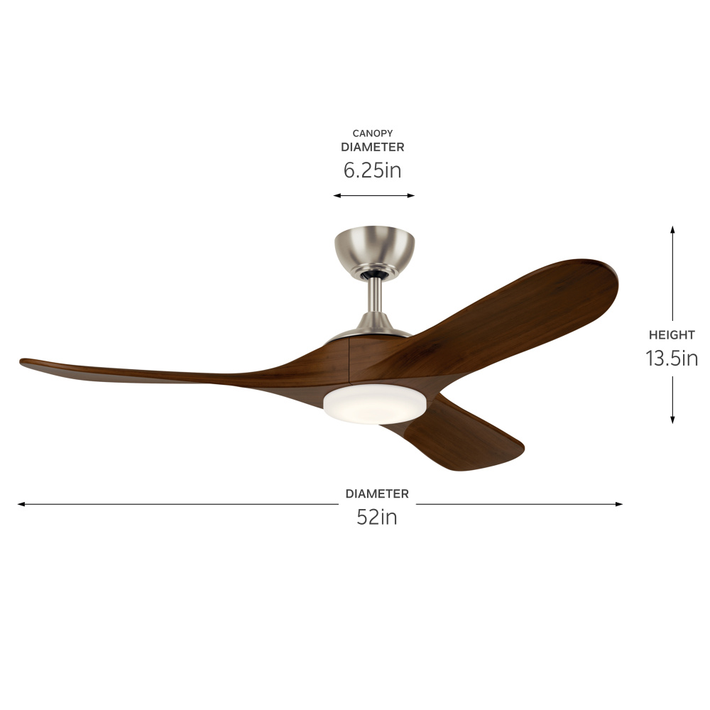 52" Mylo Ceiling Fan w/ Satin Etch Cased Opal Glass in Brushed Nickel w/ Natural Walnut Wood Bla