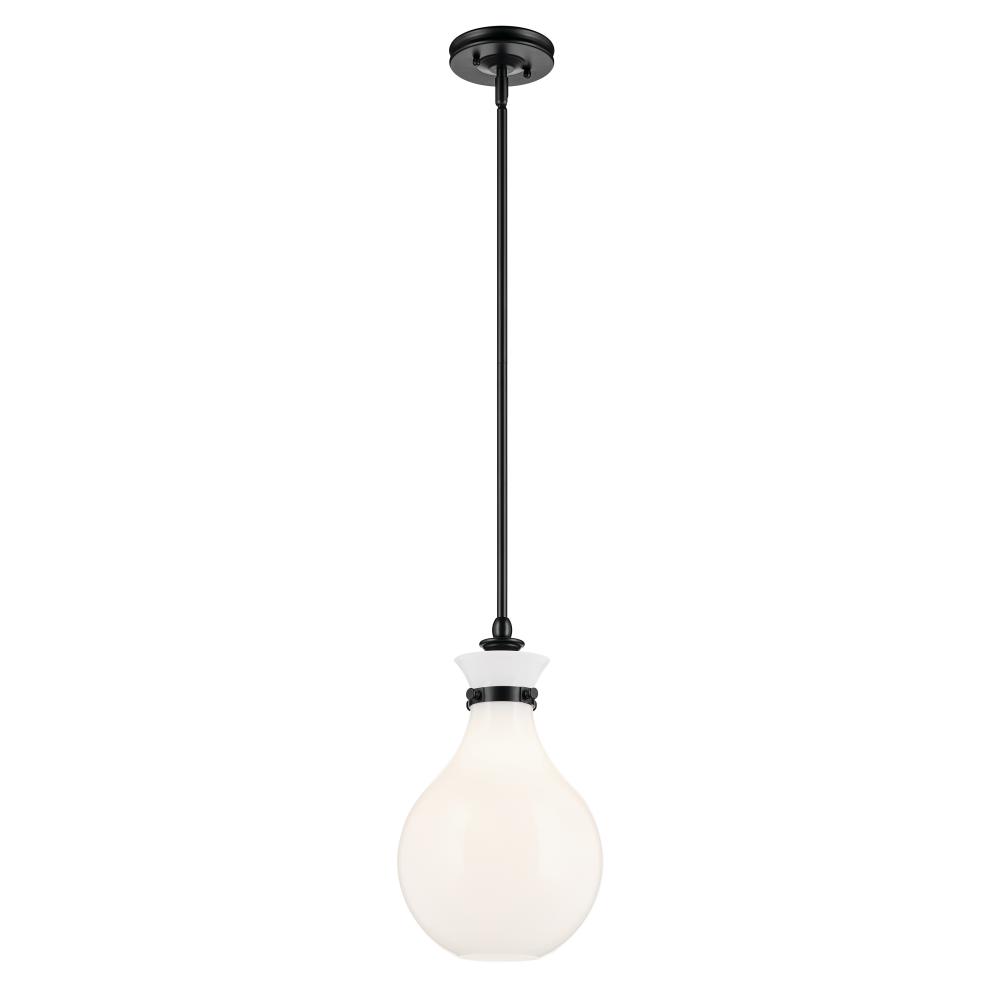 Laria 9.75 Inch 1 Light Pendant with Opal Glass in Black