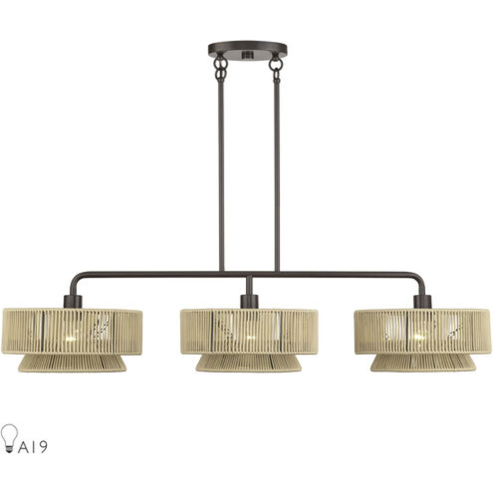 3 Light English Bronze Extra Large Linear Chandelier