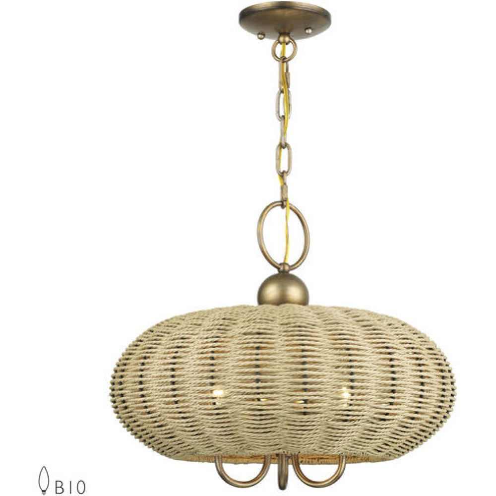 3 Light Antique Gold Leaf Pendant Chandelier