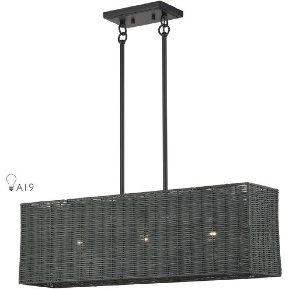 3 Light Black Medium Linear Chandelier