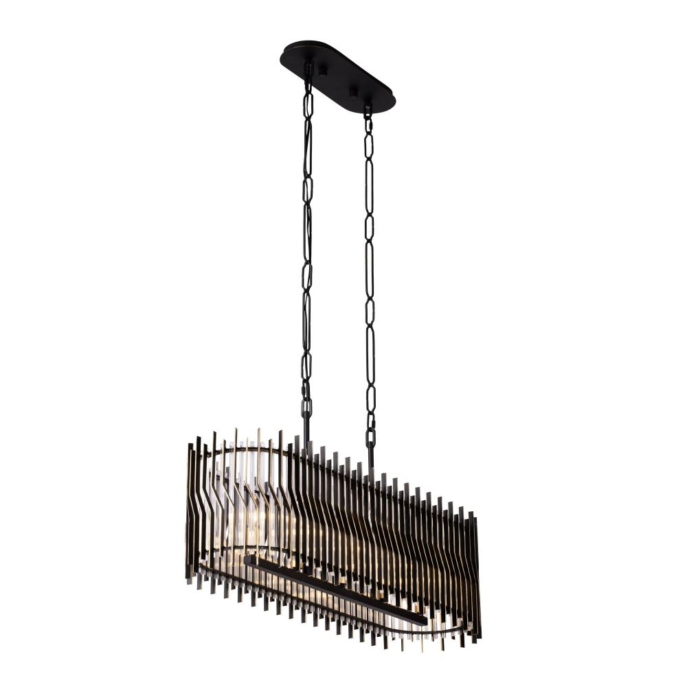 Park Row 5-Lt Linear Pendant - Matte Black/French Gold