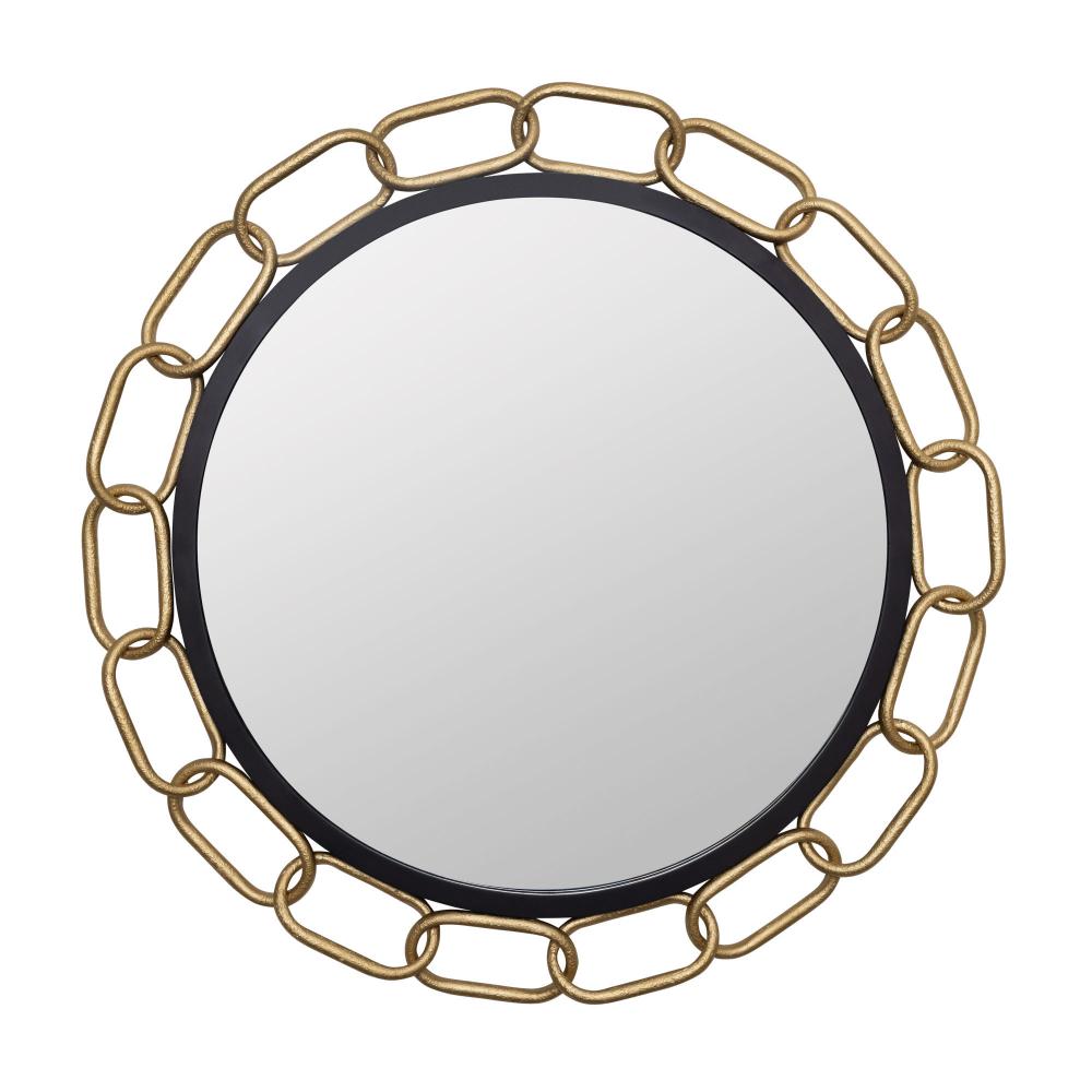 Chains of Love 30-in Round Wall Mirror - Matte Black/Textured Gold