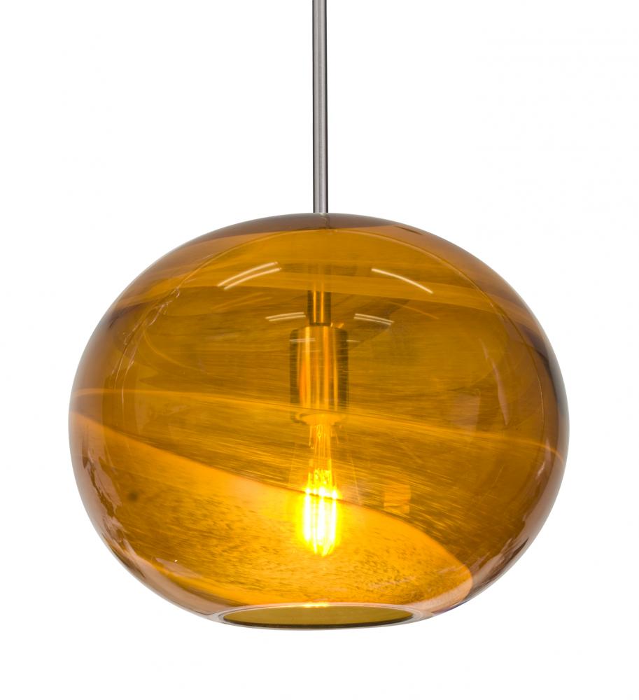 Besa, Geno Stem Pendant, Vapor Amber, Satin Nickel Finish, 1x8W LED Filament