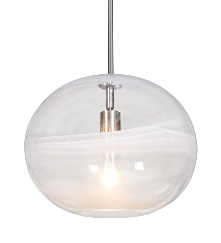 Besa, Geno Stem Pendant, Vapor Clear, Satin Nickel Finish, 1x8W LED Filament