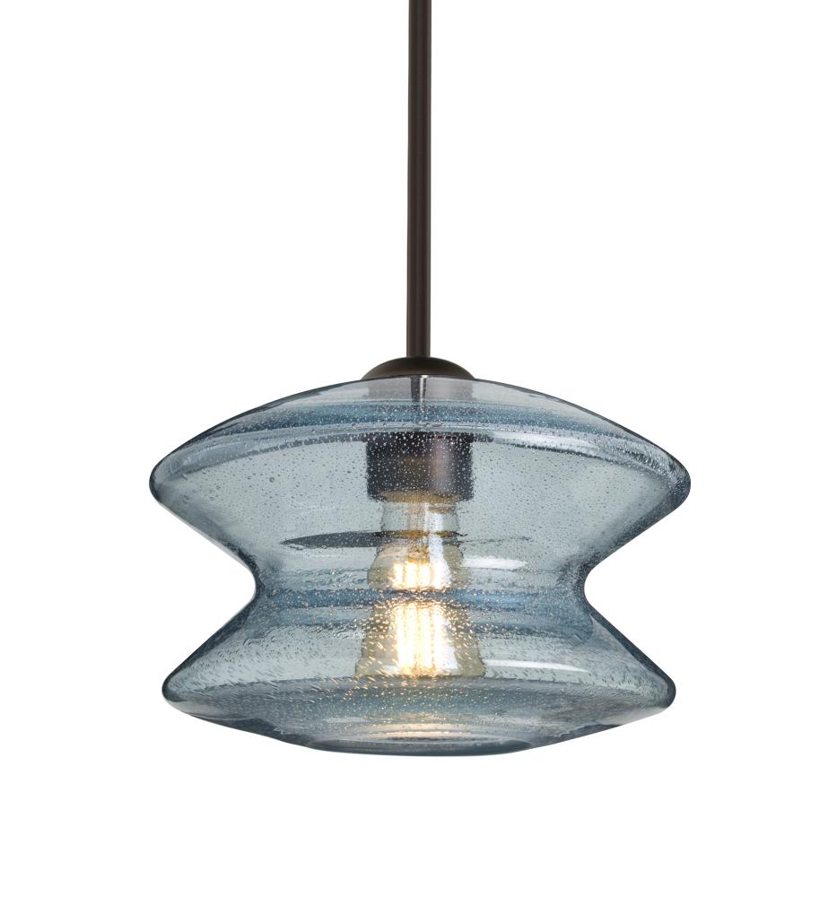 Besa, Zen Stem Pendant, Blue Bubble, Bronze Finish, 1x8W LED Filament