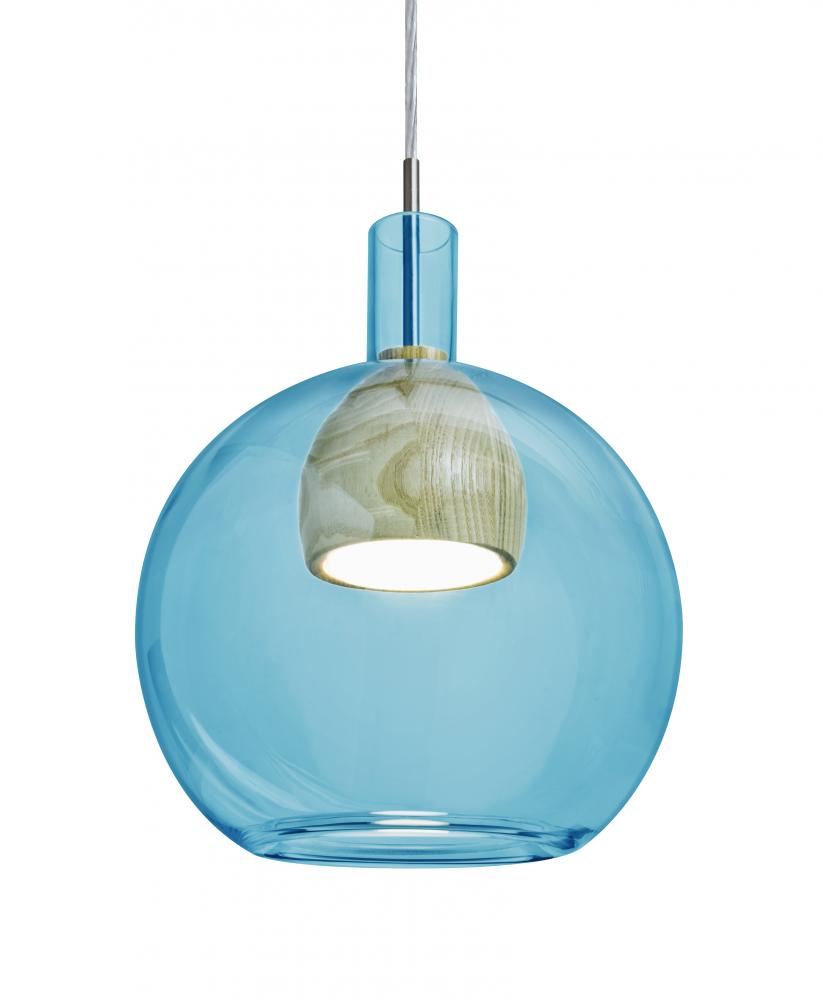 Besa, Benji Cord Pendant For Multiport Canopy, Blue/Natural, Satin Nickel Finish, 1x9W LED