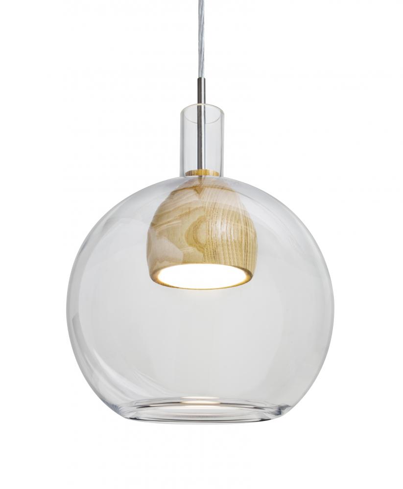 Besa, Benji Cord Pendant For Multiport Canopy, Clear/Natural, Satin Nickel Finish, 1x9W LED