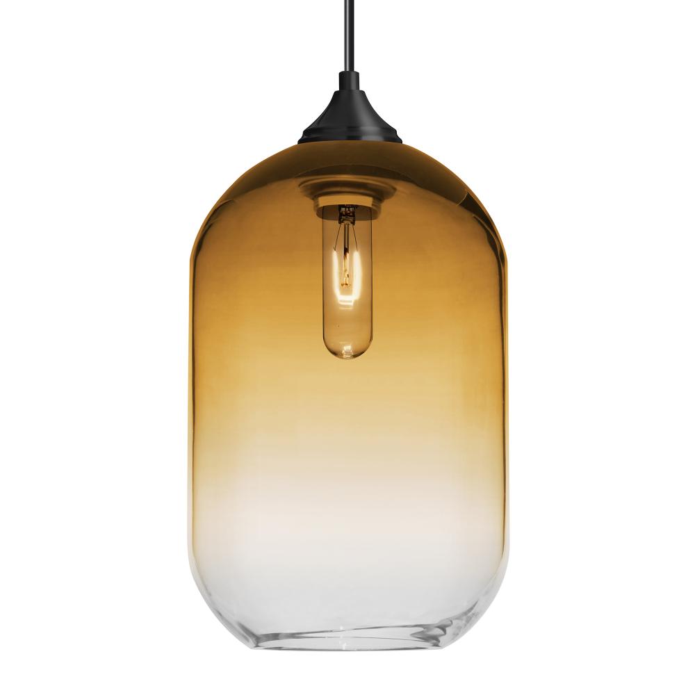 Besa, Omega 12 Cord Pendant For Multiport Canopies, Amber/Clear, Black Finish, 1x60W Medium Base