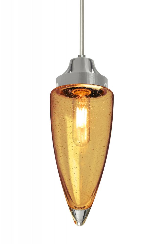 Besa, Sulu Cord Pendant For Multiport Canopy, Amber Bubble, Satin Nickel Finish, 1x8W LED Filament