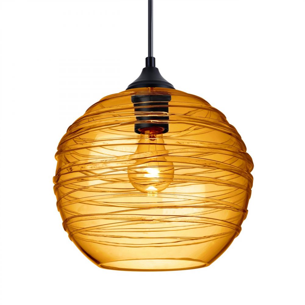 Besa Wave 10 Outdoor Pendant Black Finish, Amber 1xE26 Base