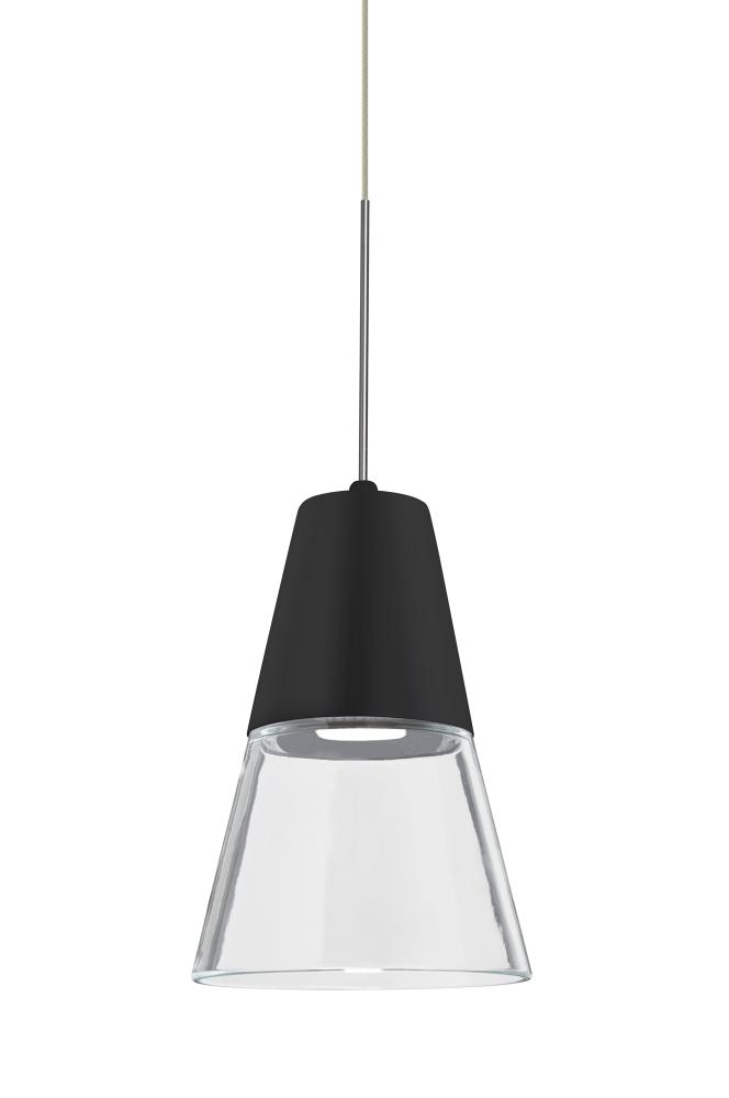 Besa, Timo 6 Cord Pendant For Multiport Canopies, Clear/Black, Satin Nickel Finish, 1x9W LED