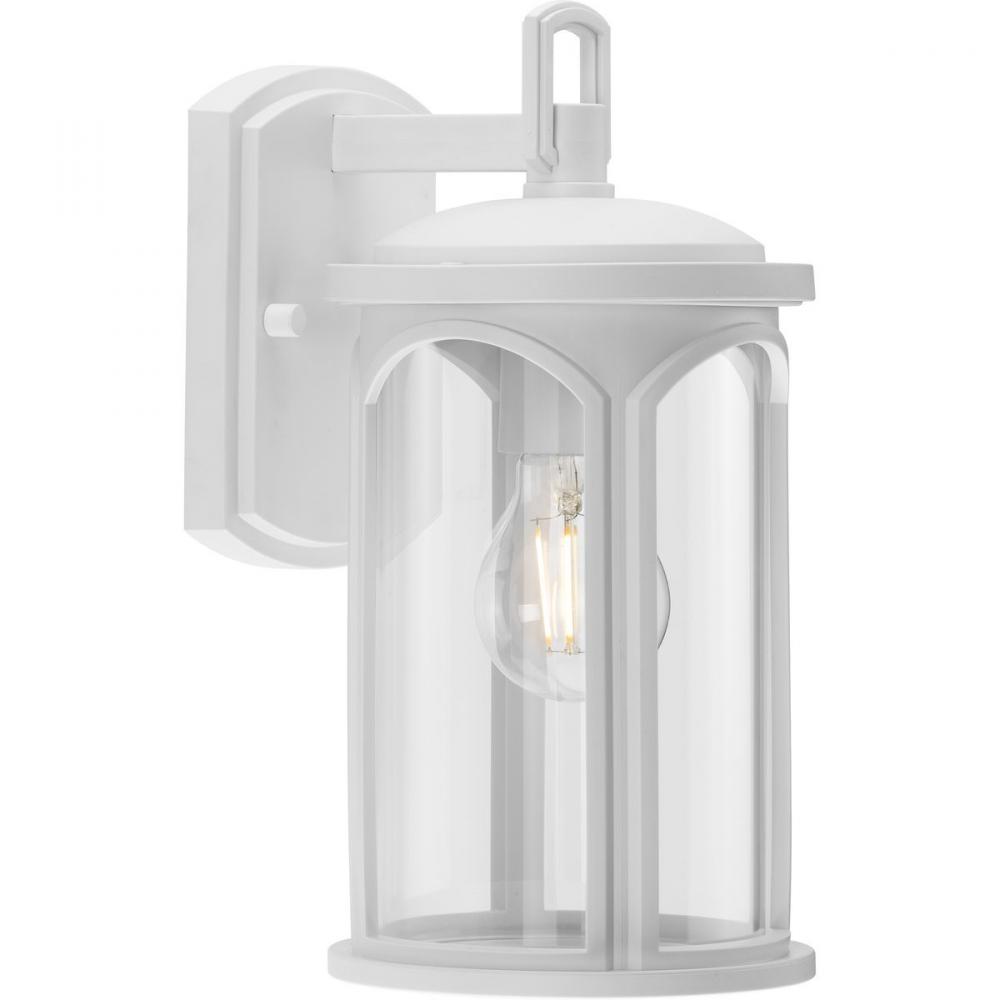 Gables Collection One-Light Coastal Satin White Outdoor Wall Lantern with DURASHIELD