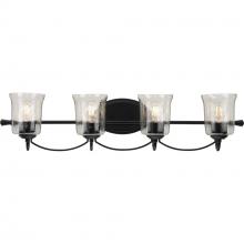 Progress P300256-031 - Bowman Collection Four-Light Matte Black Clear Chiseled Glass Coastal Bath Vanity Light