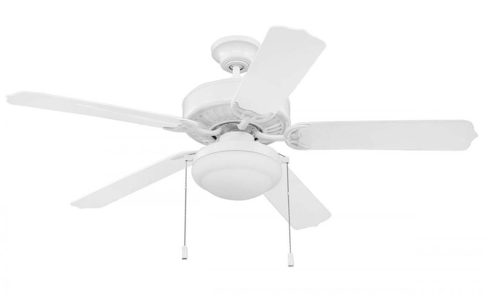 Enduro Plastic 52" 5-Blade Ceiling Fan with Light Kit in White w/ White Blades