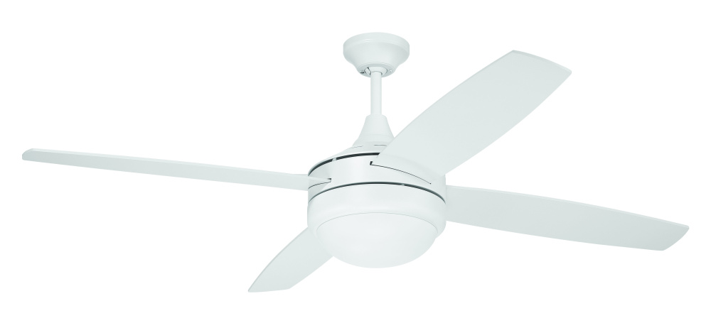 Phaze II 52" 4-Blade Ceiling Fan in White w/ White Blades; Integrated Light Kit
