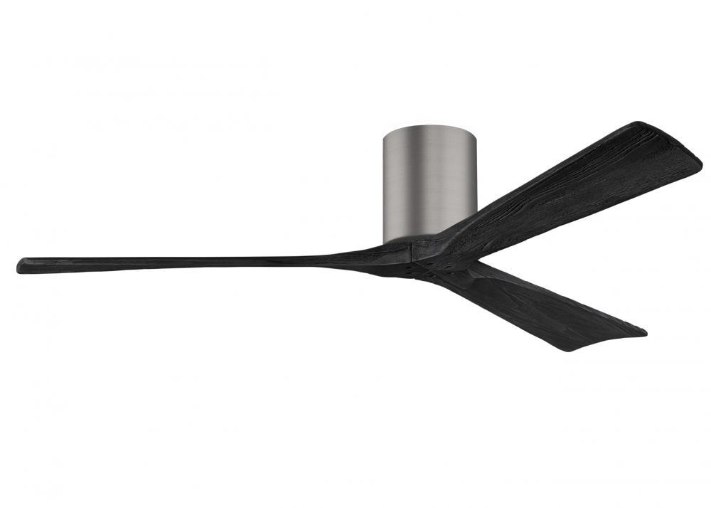 Irene-3H - Three Blade Flush Mount Paddle Fan - 60" - Brushed Pewter Finish - Matte Black Blades