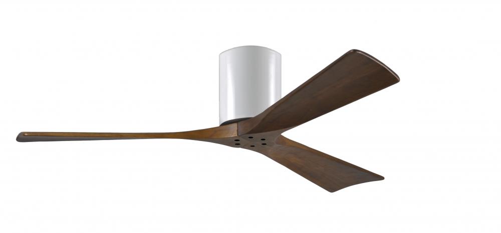 Irene-3H - Three Blade Flush Mount Paddle Fan - 52" - Gloss White Finish - Walnut Tone Blades