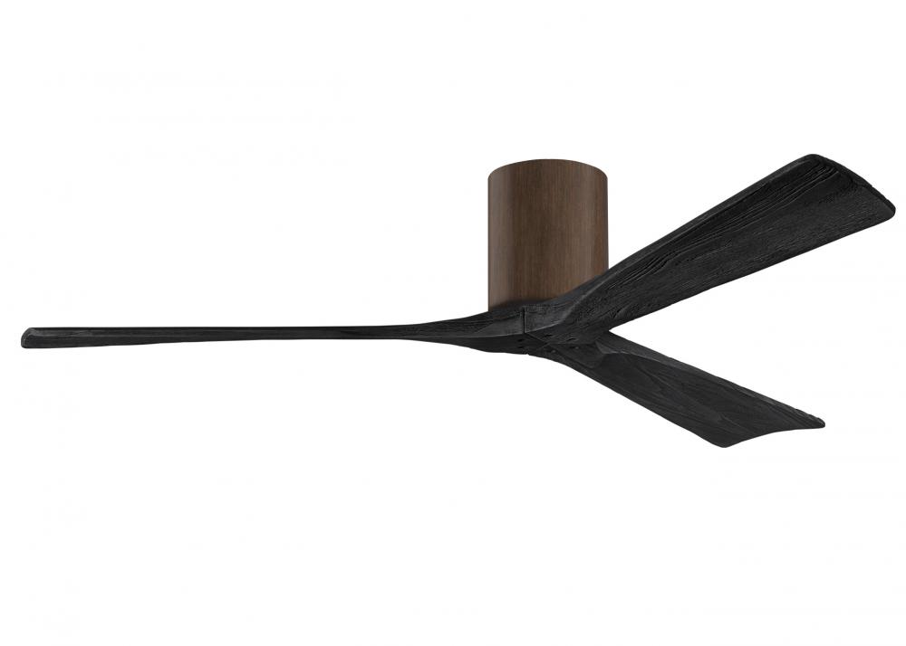 Irene-3H - Three Blade Flush Mount Paddle Fan - 60" - Walnut Finish - Matte Black Blades
