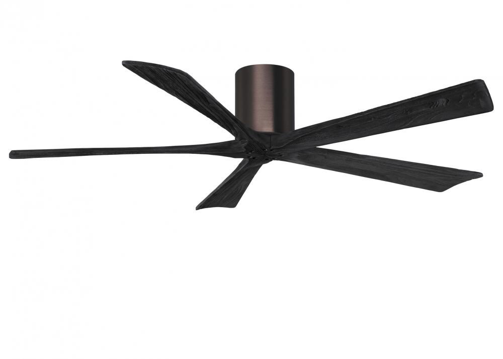 Irene-5H - 60" Five Blade Flush Mount Paddle Fan - Brushed Bronze Finish - Matte Black Blades