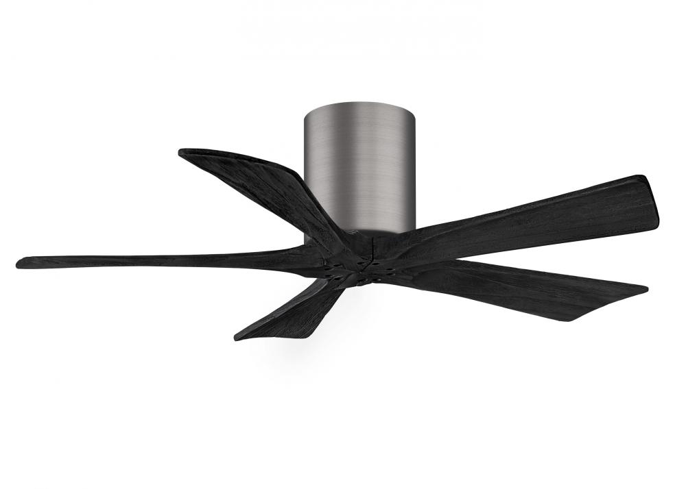 Irene-5H - 42" Five Blade Flush Mount Paddle Fan - Brushed Pewter Finish - Matte Black Blades