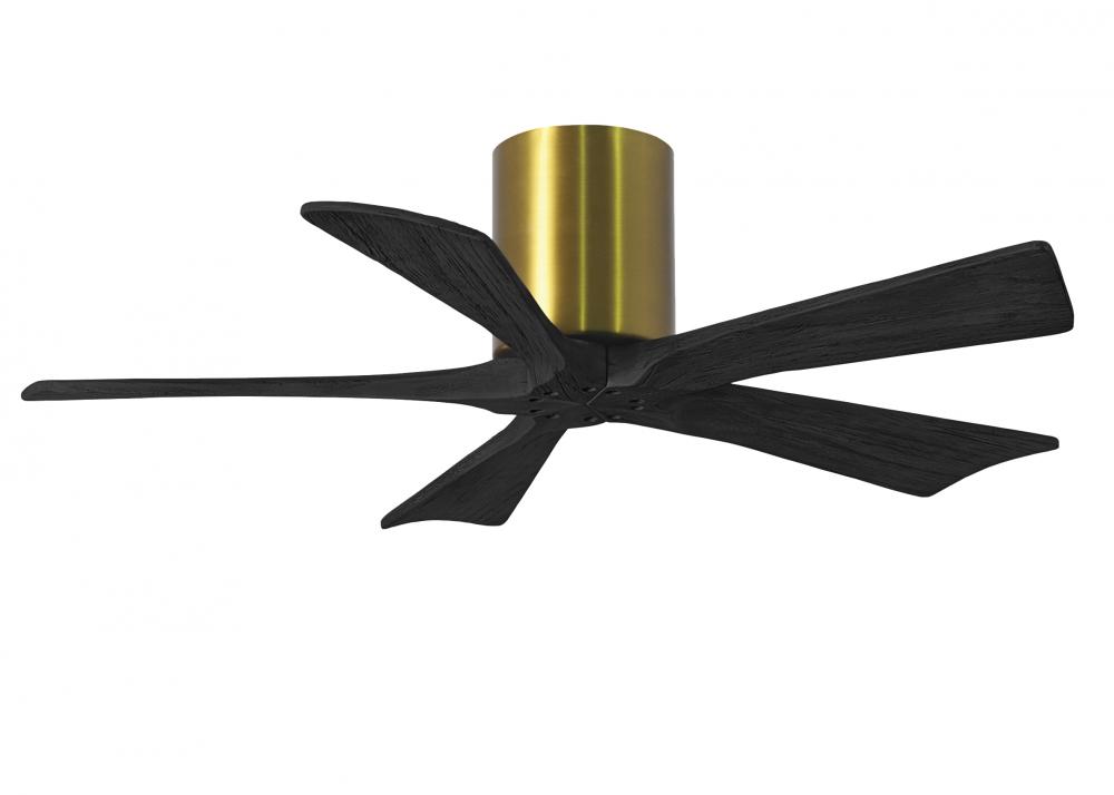 Irene-5H - 42" Five Blade Flush Mount Paddle Fan - Brushed Brass Finish - Matte Black Blades