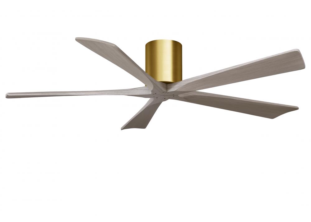 Irene-5H - 60" Five Blade Flush Mount Paddle Fan - Brushed Brass Finish - Gray Ash Tone Blades