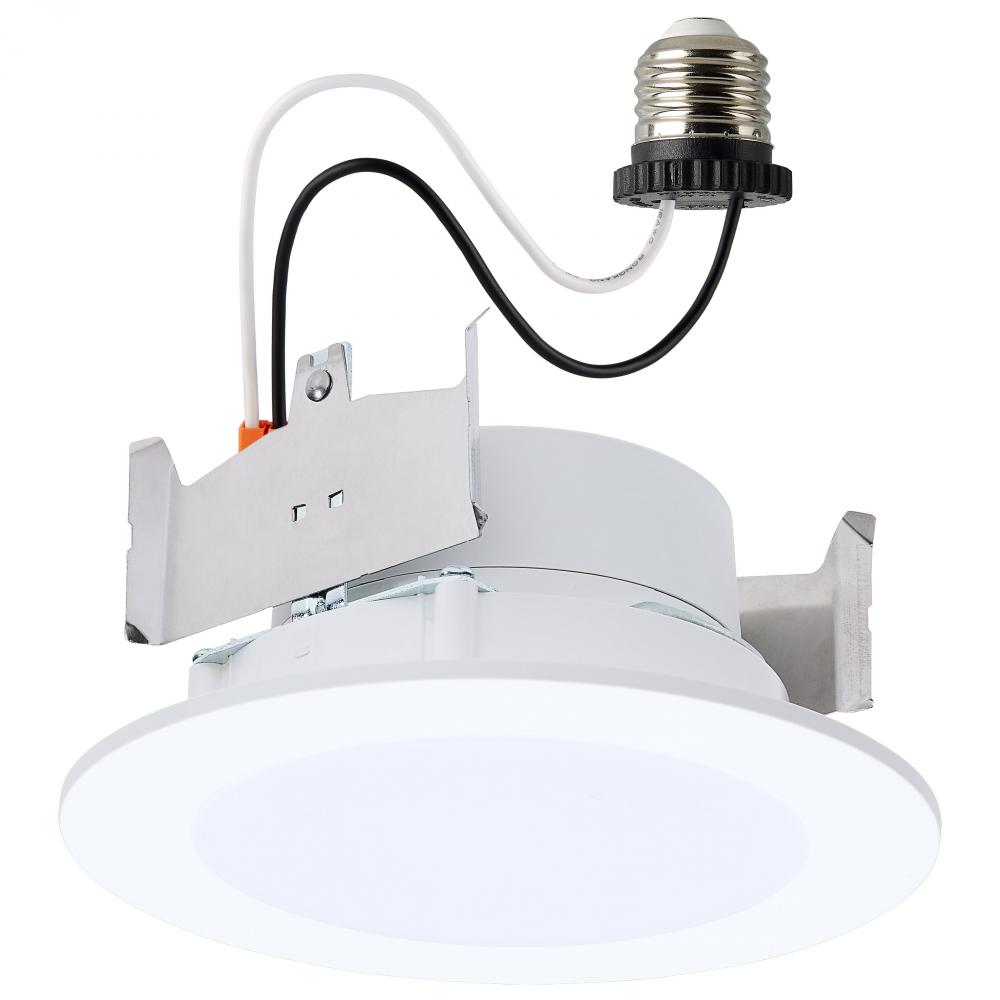 8 Watt; 4 Inch LED Downlight Retrofit; 27K/30K/35K/40K/50K CCT Selectable; Flat Wafer; Round; Matte