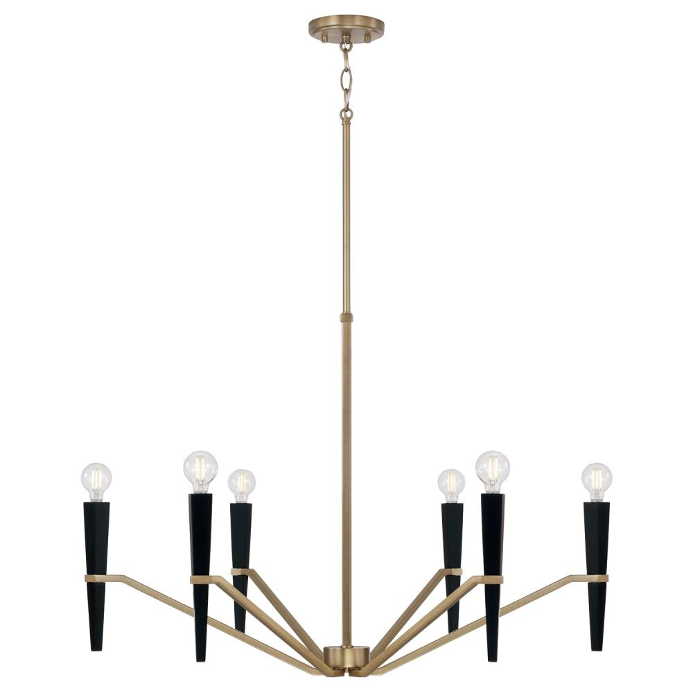 6-Light Chandelier in Aged Brass and Black