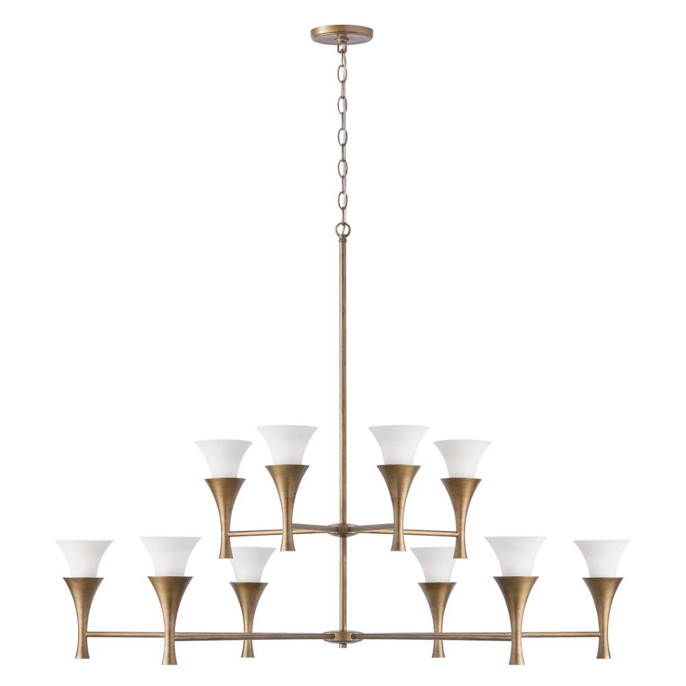 10-Light Two-Tier Chandelier in Mystic Luster with Soft White Glass
