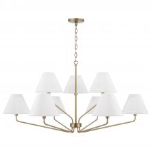 Capital 456691AD-714 - 9-Light Angular Two-Tier Chandelier in Aged Brass with Tapered White Fabric Shades