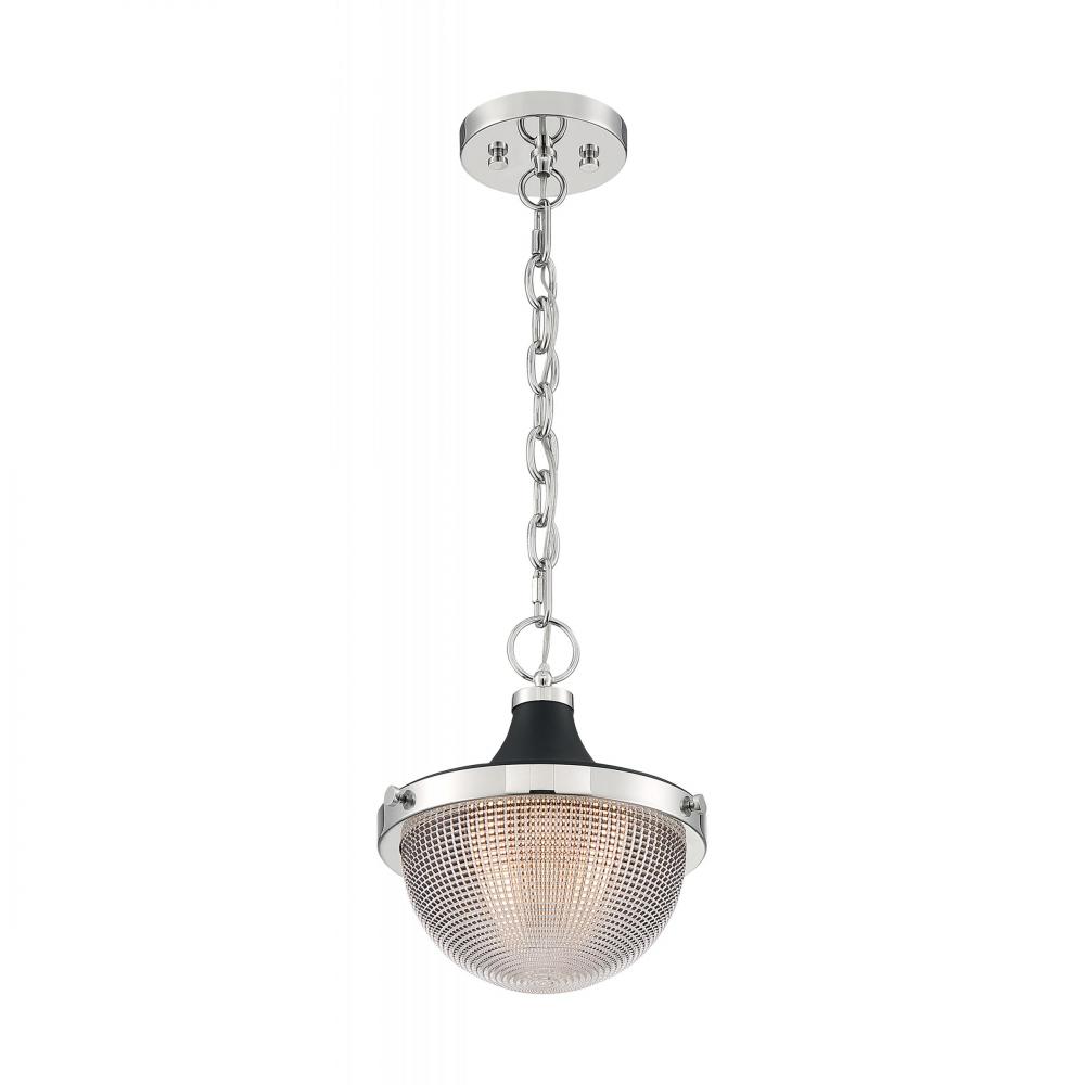 Faro - 1 Light Pendant with Clear Prismatic Glass - Polished Nickel and Black Accents Finish