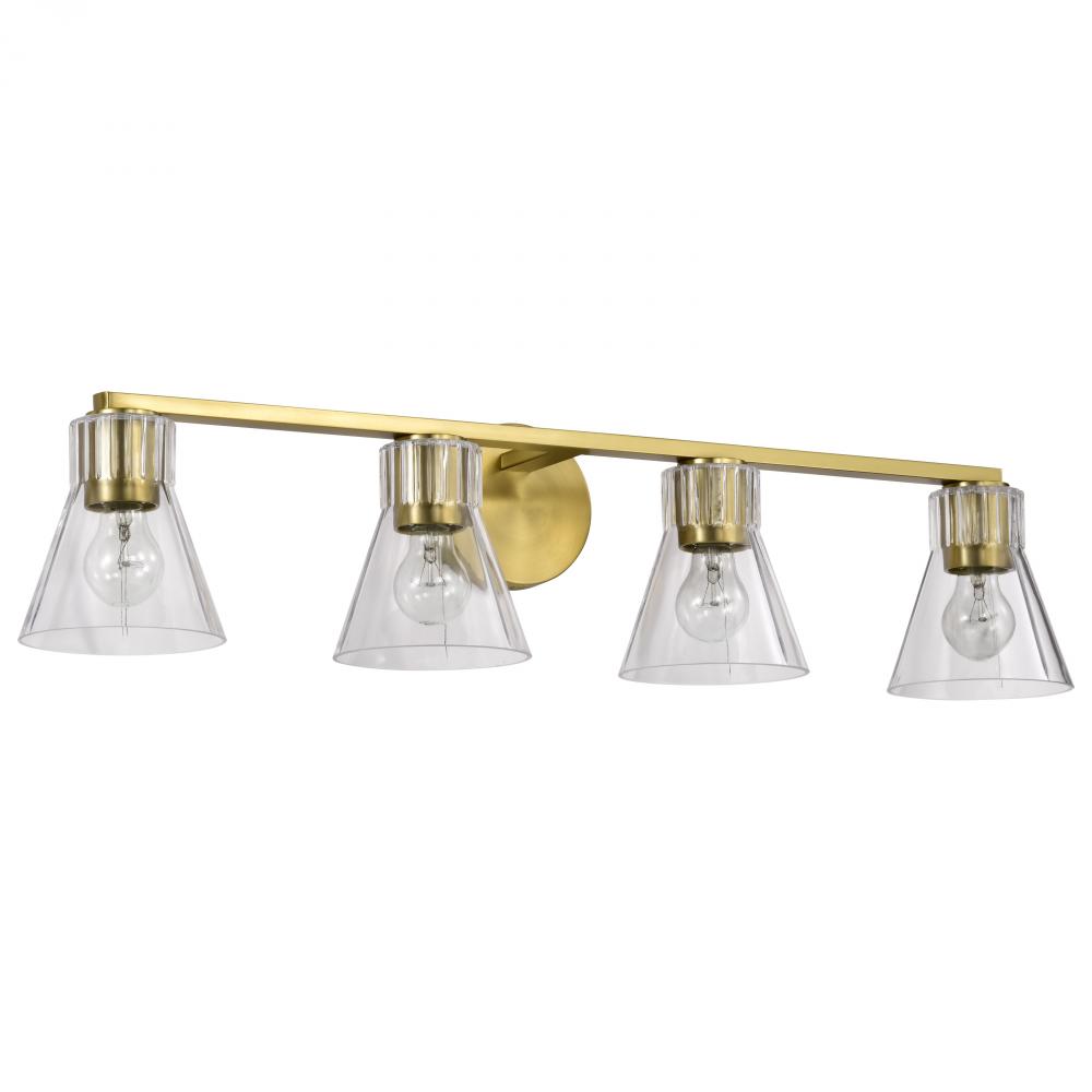 Gianna; 4 Light Vanity; Vintage Brass Finish; Clear Glass