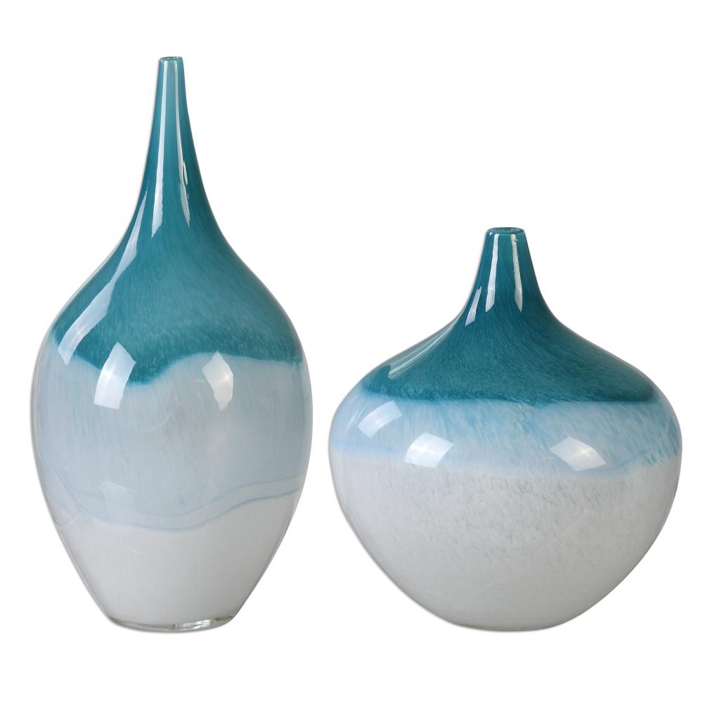 Uttermost Carla Teal White Vases Set/2